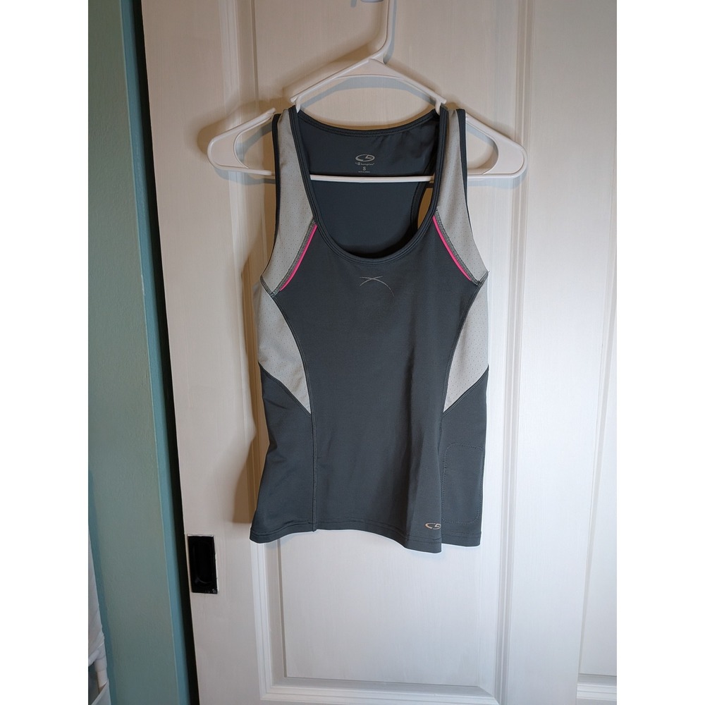 C9 by Champion Womens Racerback Tank Top Gray Pink Built-in Bra Small T9410-HWY